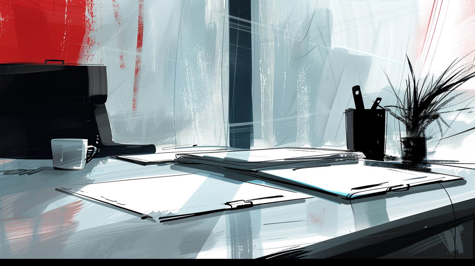 A figure crossing out numbers on a document at a desk